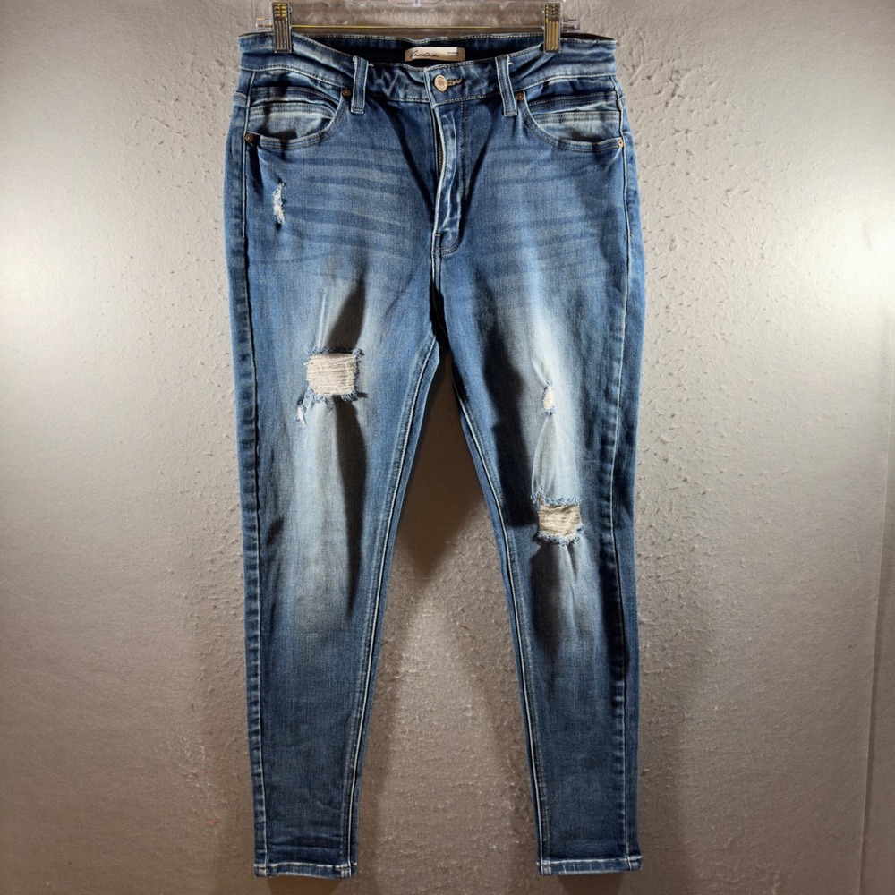 1613 | KanCan Maurices Distressed Ripped Skinny Jeans Blue Womens 30